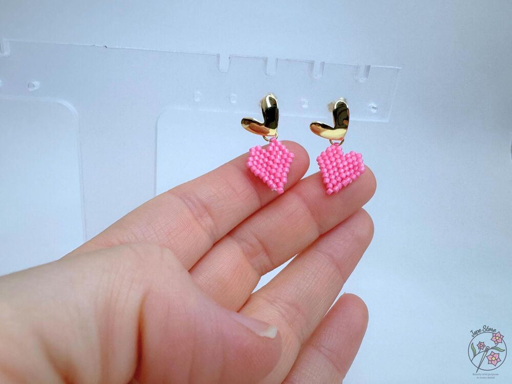Miyuki Beaded Heart Earrings - Picture 3 of 7